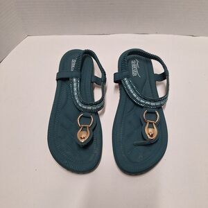Women's Teal Sandals with Gold Detail